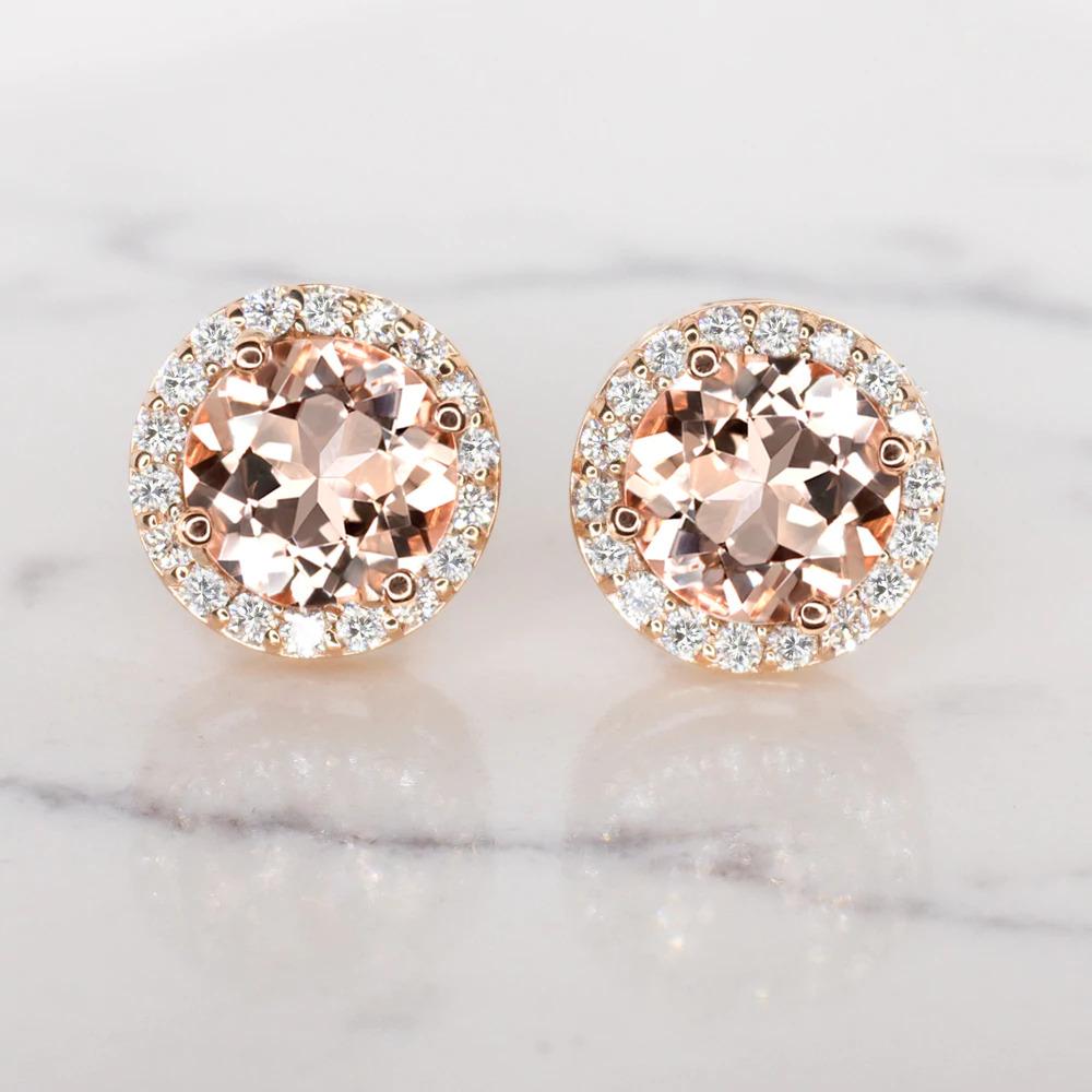 Modern Morganite Diamond Studs Pink Gold