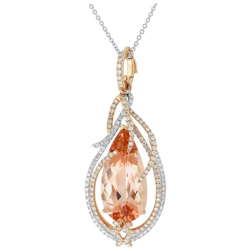 Morganite Diamond White and Rose and White Gold Pendant Enhancer For Sale