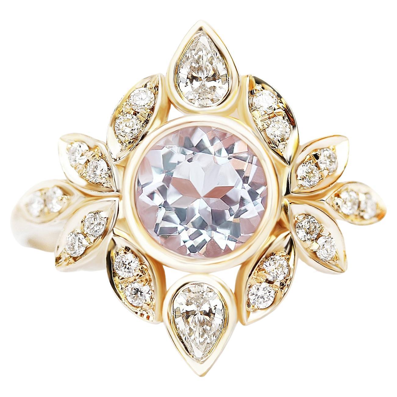 Morganite & Diamonds Flower Engagement Ring - Lily#5