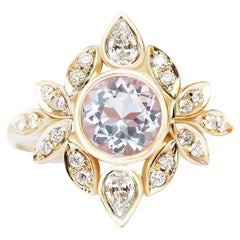 Morganite & Diamonds Flower Engagement Ring - Lily#5