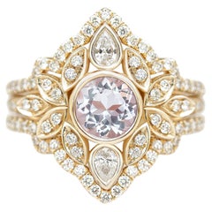 Morganit & Diamanten Blumen-Verlobungsring mit Pavé-Diamant-Ring Guard- Lilie#5