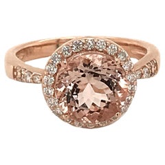 Morganite & Double Diamond Halo 14K Rose Gold Engagement Ring