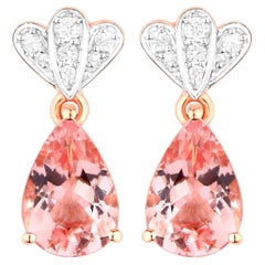 Morganit Tropfenohrringe Diamantfassung 3,04 Karat 14K Rose Gold