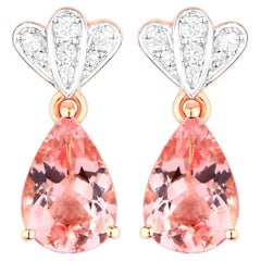 Morganite Drop Earrings Diamond Setting 3.1 Carats 14K Rose Gold