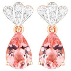 Morganite Drop Earrings Diamond Setting 3.1 Carats 14K Rose Gold
