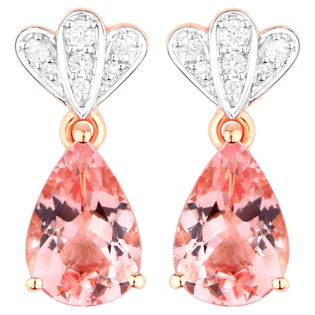 Boucles d'oreilles pendantes en or rose 14 carats serties de diamants de 3,1 carats