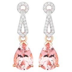 Morganite Drop Earrings Diamond Settings 3.6 Carats Total 14K Gold