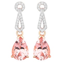 Morganite Drop Earrings Diamond Settings 3.6 Carats Total 14K Gold