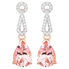 Boucles d'oreilles pendantes en Morganite serties de diamants 3.6 Carats Total Or 14K