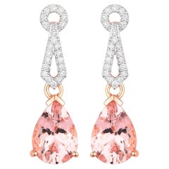Pendientes Gota Morganita Engaste Diamantes 3.6 Quilates Total Oro 14K
