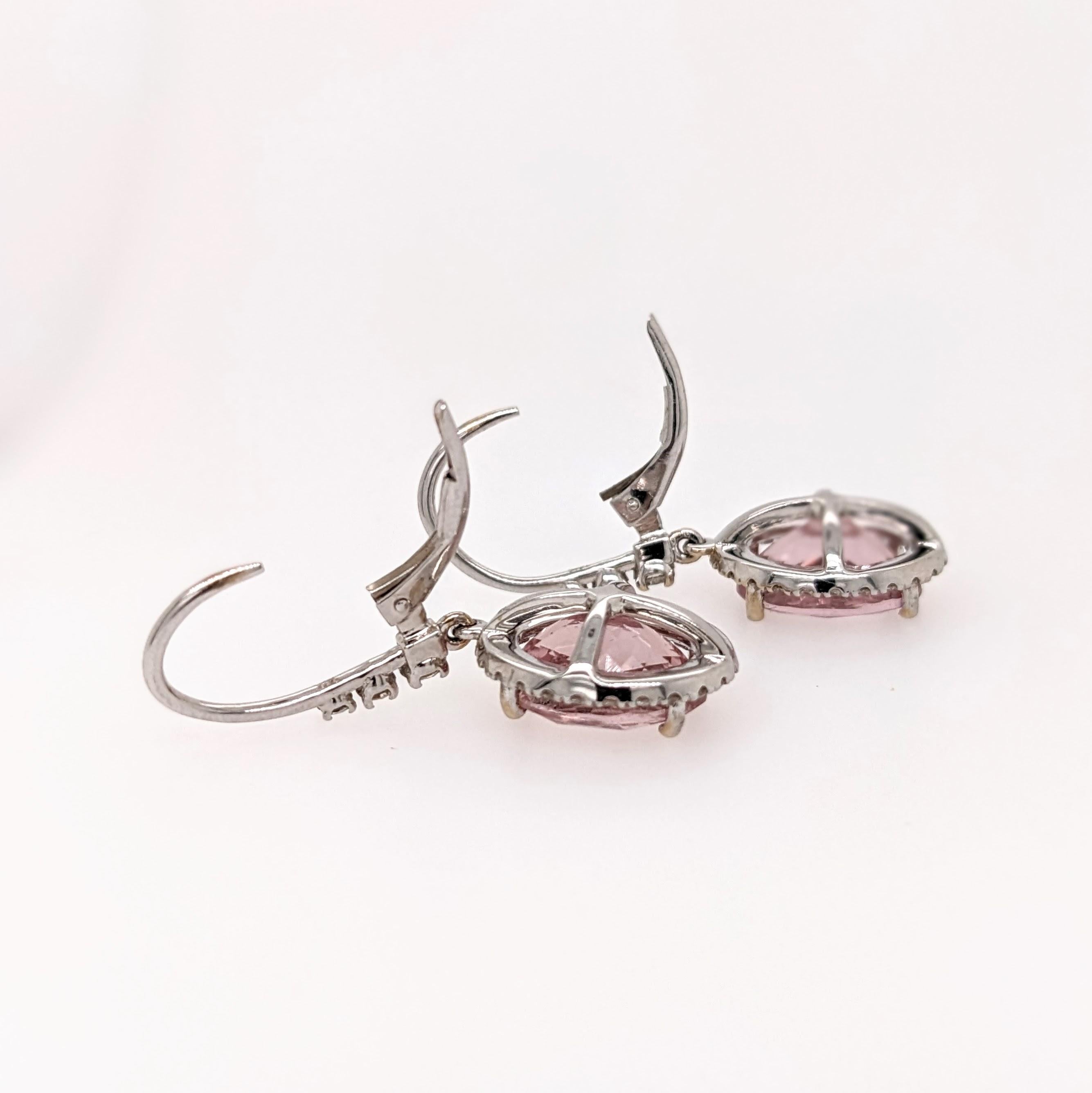 Women's Morganite Drop Earrings w Earth Mined Diamonds in Solid 14K Gold Oval 11x9mm For Sale
