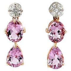 Morganite Drop Post Earrings with Diamond Tops in 18k Rose and White Gold