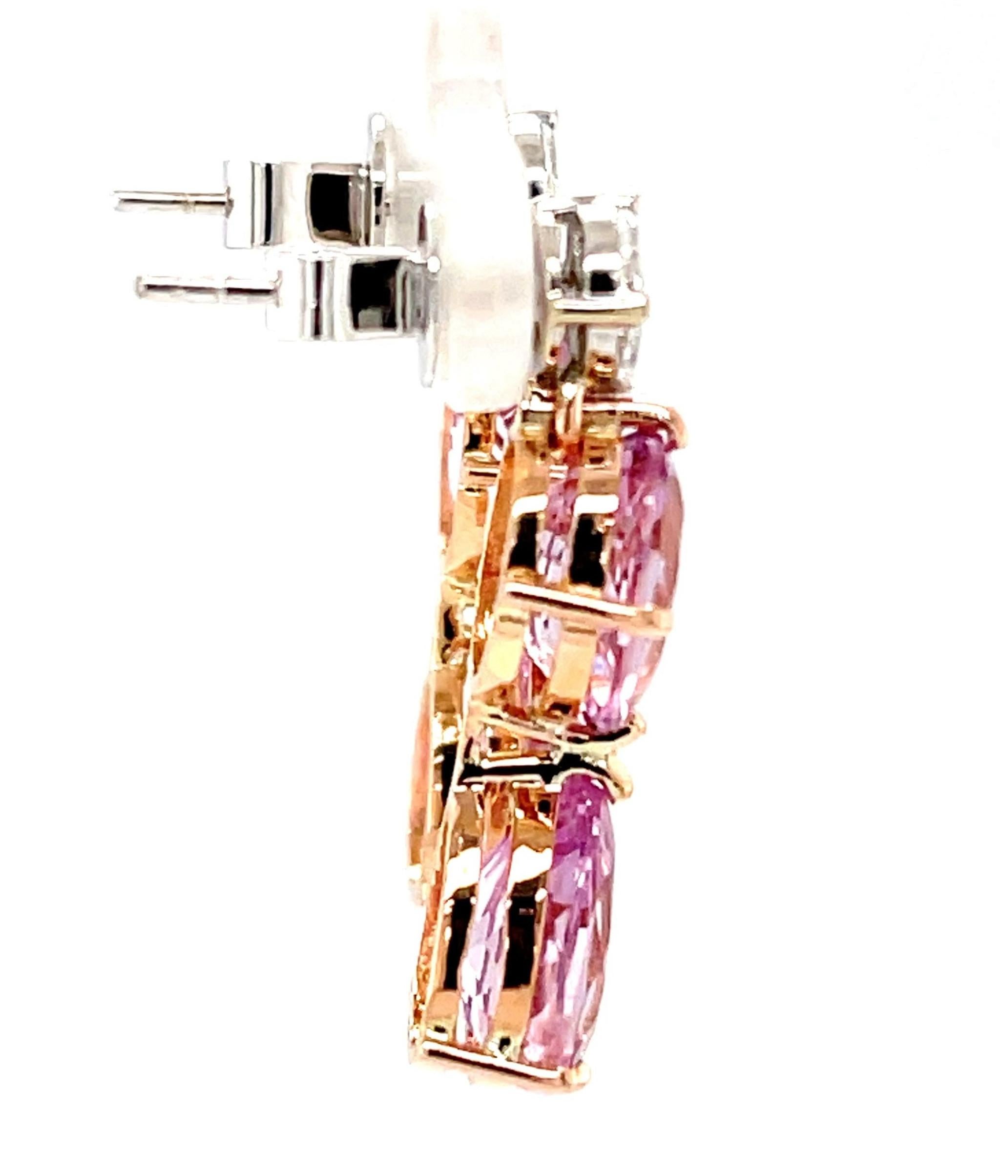 Taglio a goccia Orecchini pendenti di morganite con diamanti in oro rosa e bianco 18 carati in vendita