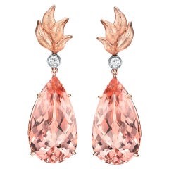Morganite Earrings Pear Shapes 31.63 Carats 18K Rose Gold Diamonds - Luxury Gift
