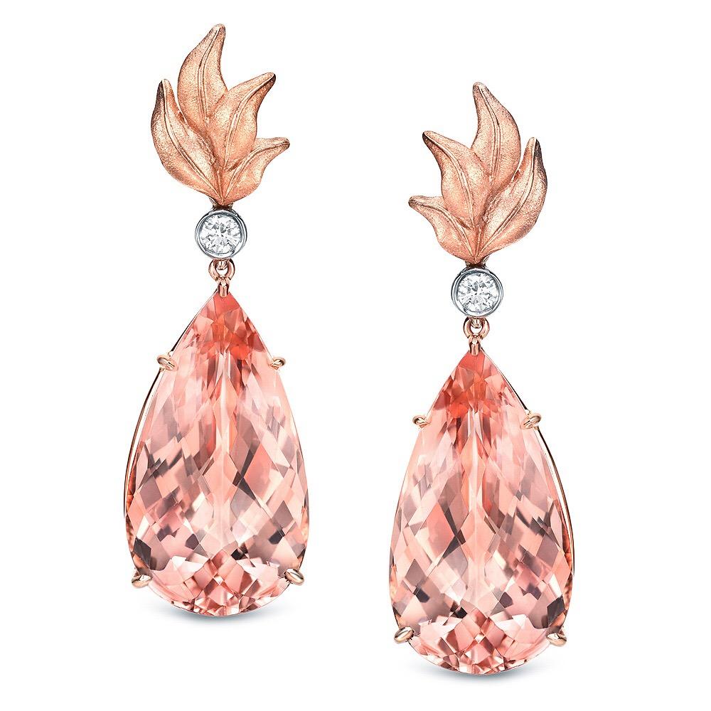 Modern Morganite Earrings Pear Shapes 31.63 Carats For Sale