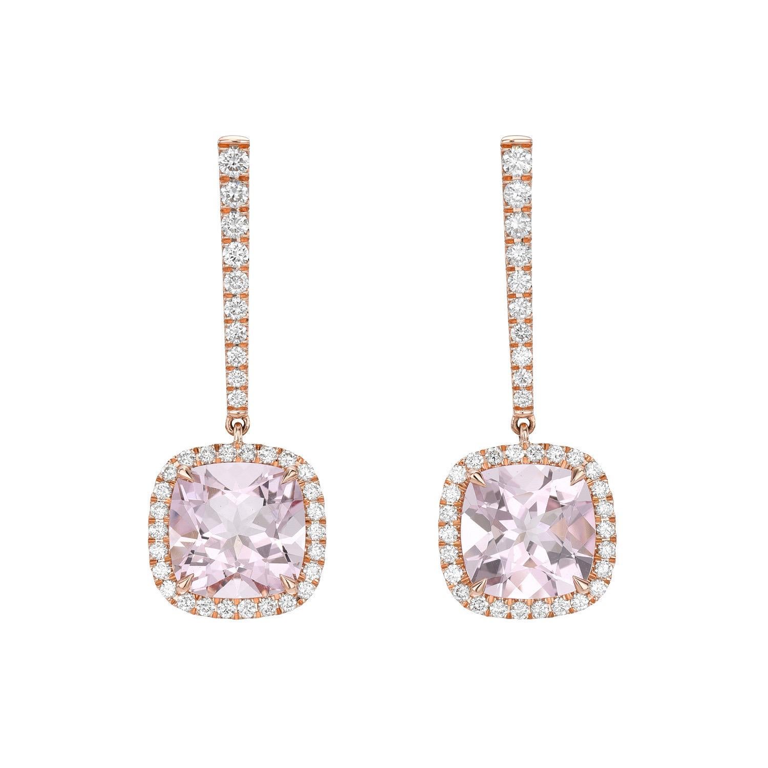 Contemporary Morganite Earrings 5.02 Carat Cushions For Sale
