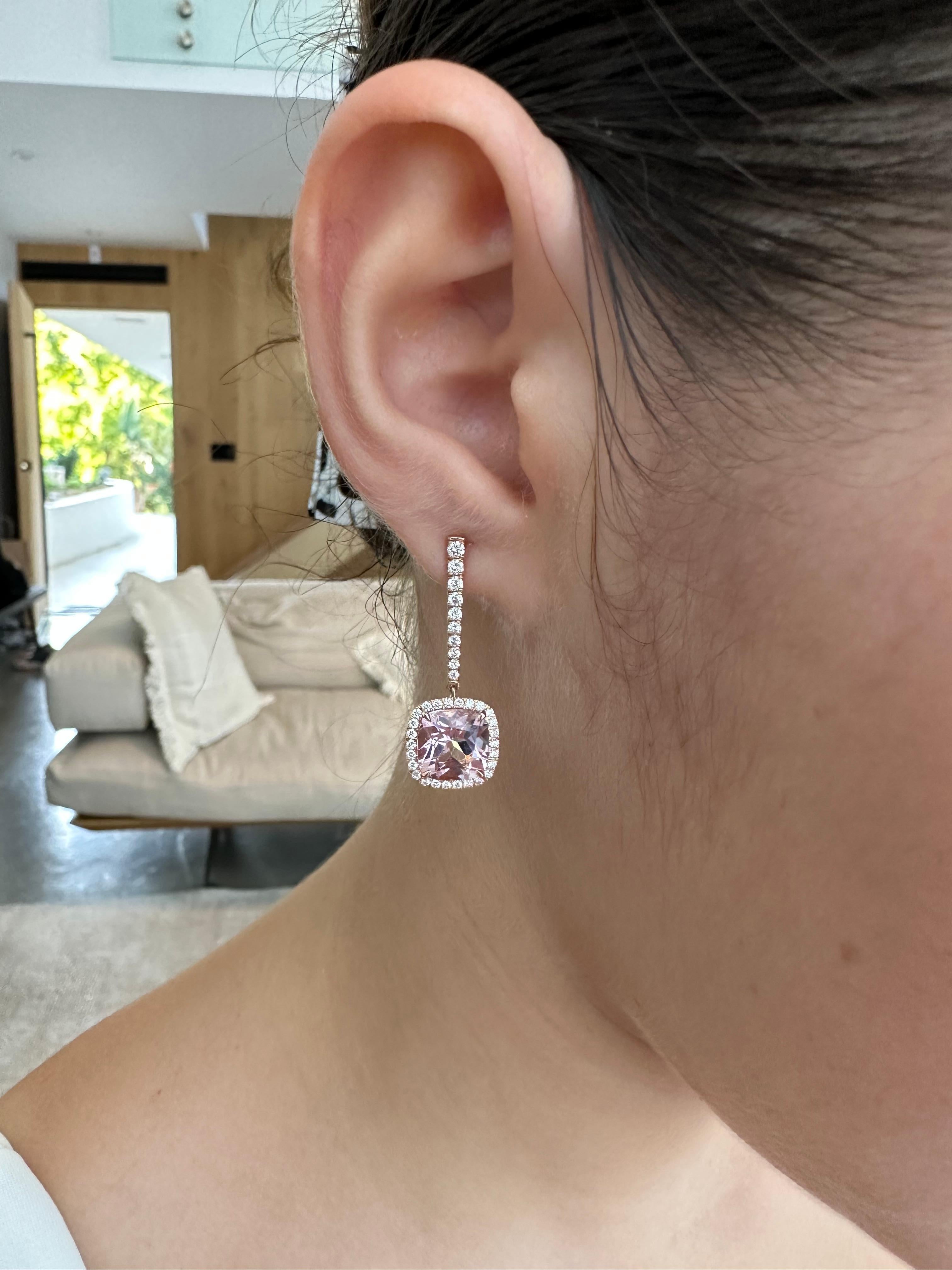 Morganite Earrings 5.02 Carat Cushions In New Condition For Sale In Beverly Hills, CA