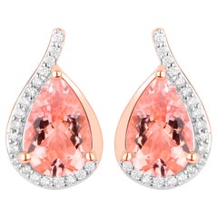 Morganite Earrings Diamonds 2.42 Carats 14K Rose Gold