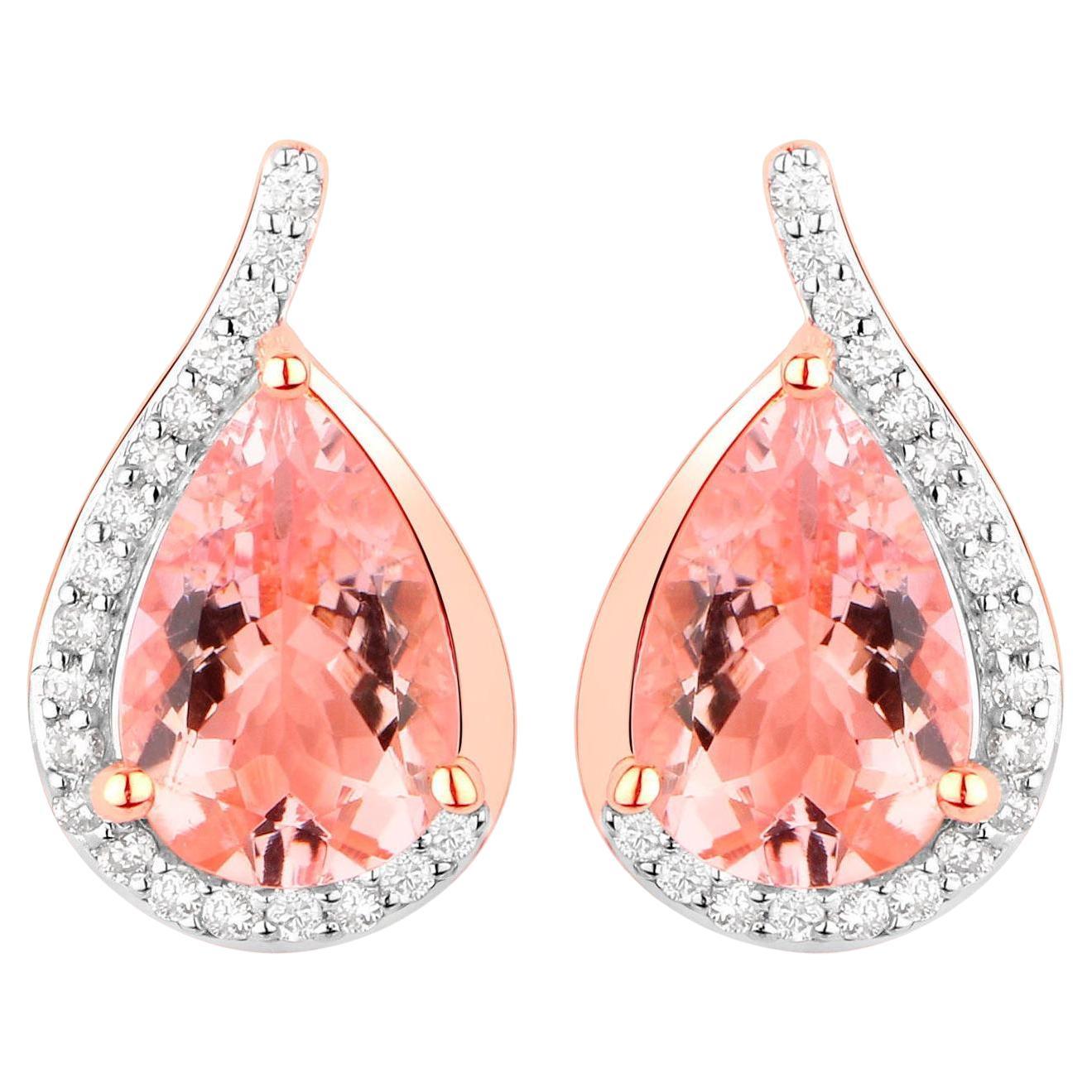 Orecchini di morganite con diamanti 2,42 carati in oro rosa 14K in vendita
