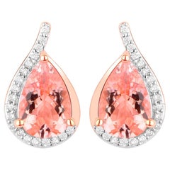 Morganite Earrings Diamonds 2.42 Carats 14K Rose Gold