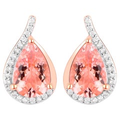 Morganit Ohrringe Diamanten 2,42 Karat 14K Rose Gold