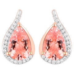 Orecchini di morganite con diamanti 2,42 carati in oro rosa 14K
