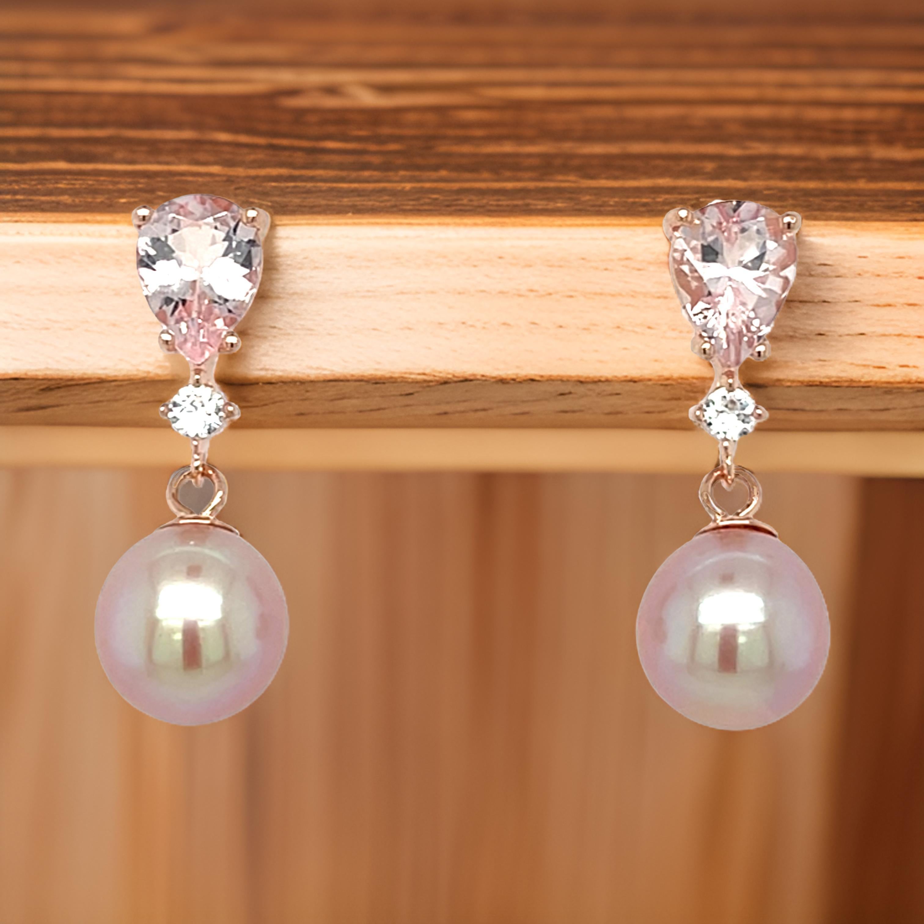 Morganite Earrings Genuine Morganite Rose Gold Plated Silver Earrings for Women For Sale 4