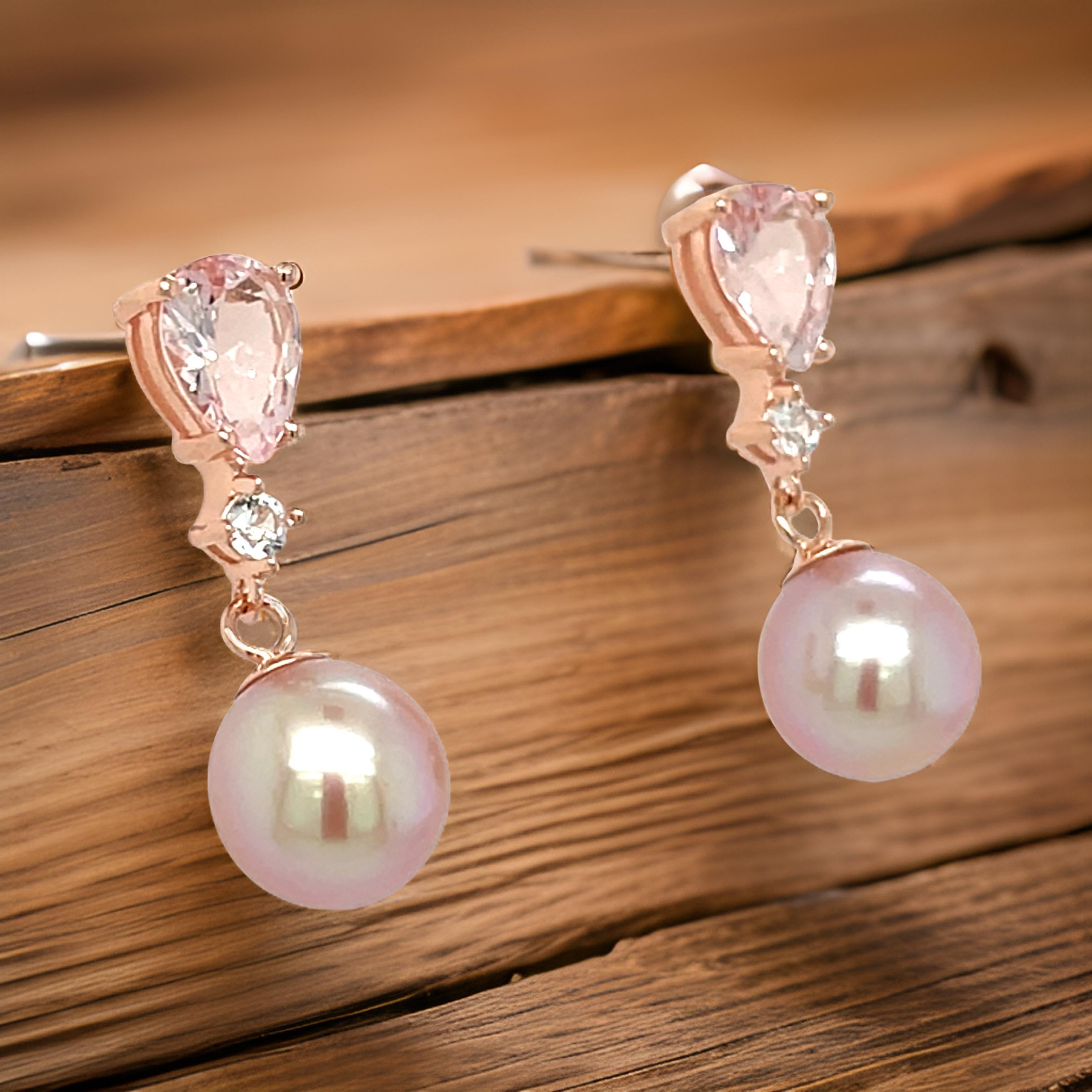 Pear Cut Morganite Earrings Genuine Morganite Rose Gold Plated Silver Earrings for Women For Sale