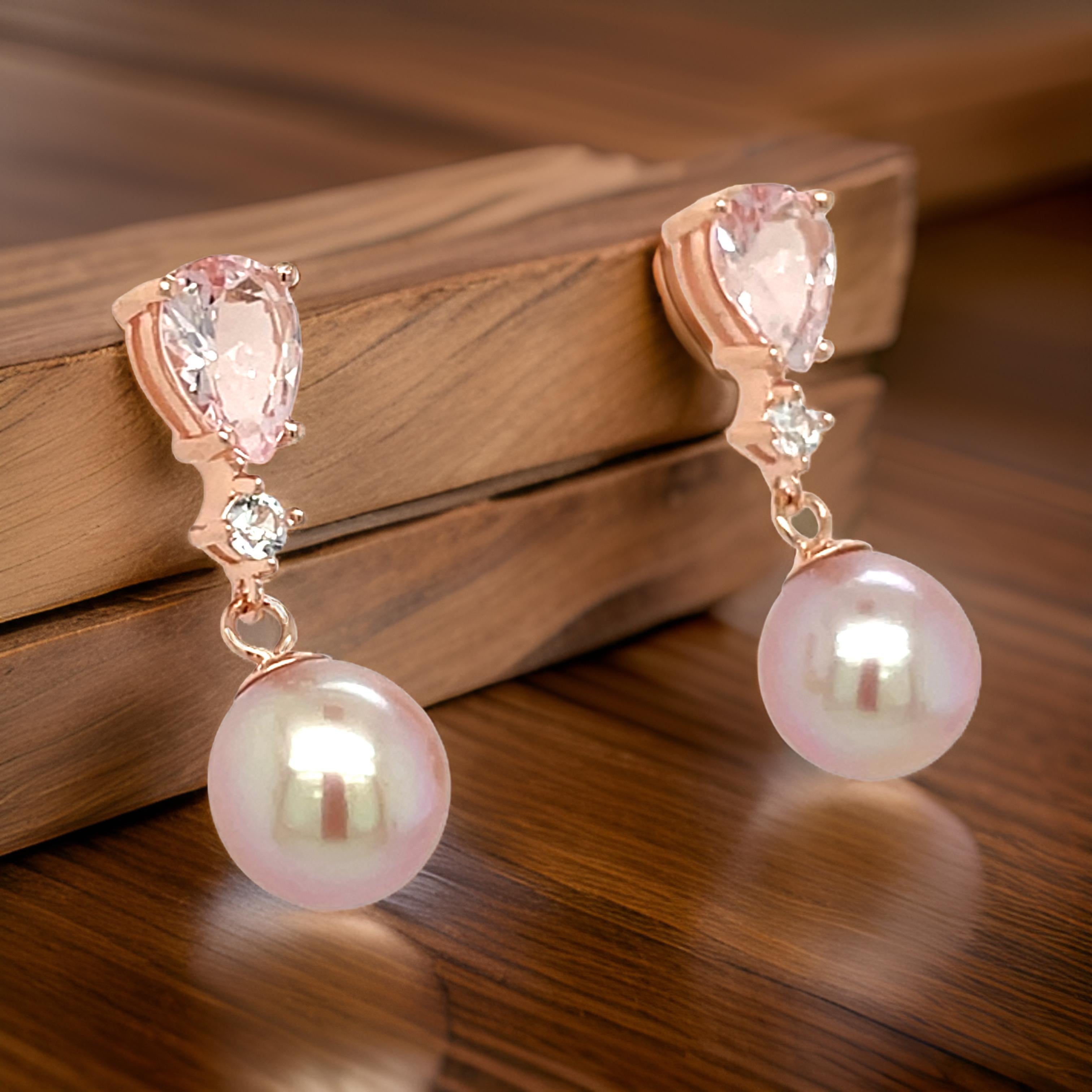 Morganite Earrings Genuine Morganite Rose Gold Plated Silver Earrings for Women In New Condition For Sale In New York, NY