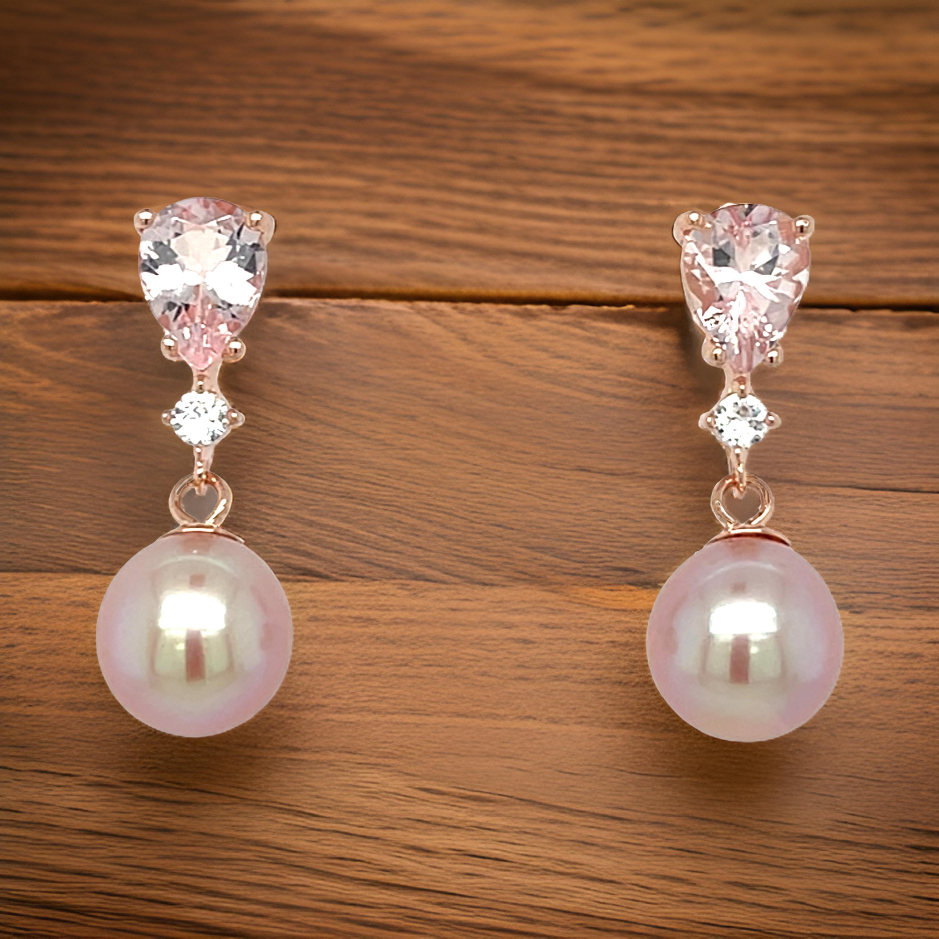 Morganite Earrings Genuine Morganite Rose Gold Plated Silver Earrings for Women For Sale 2