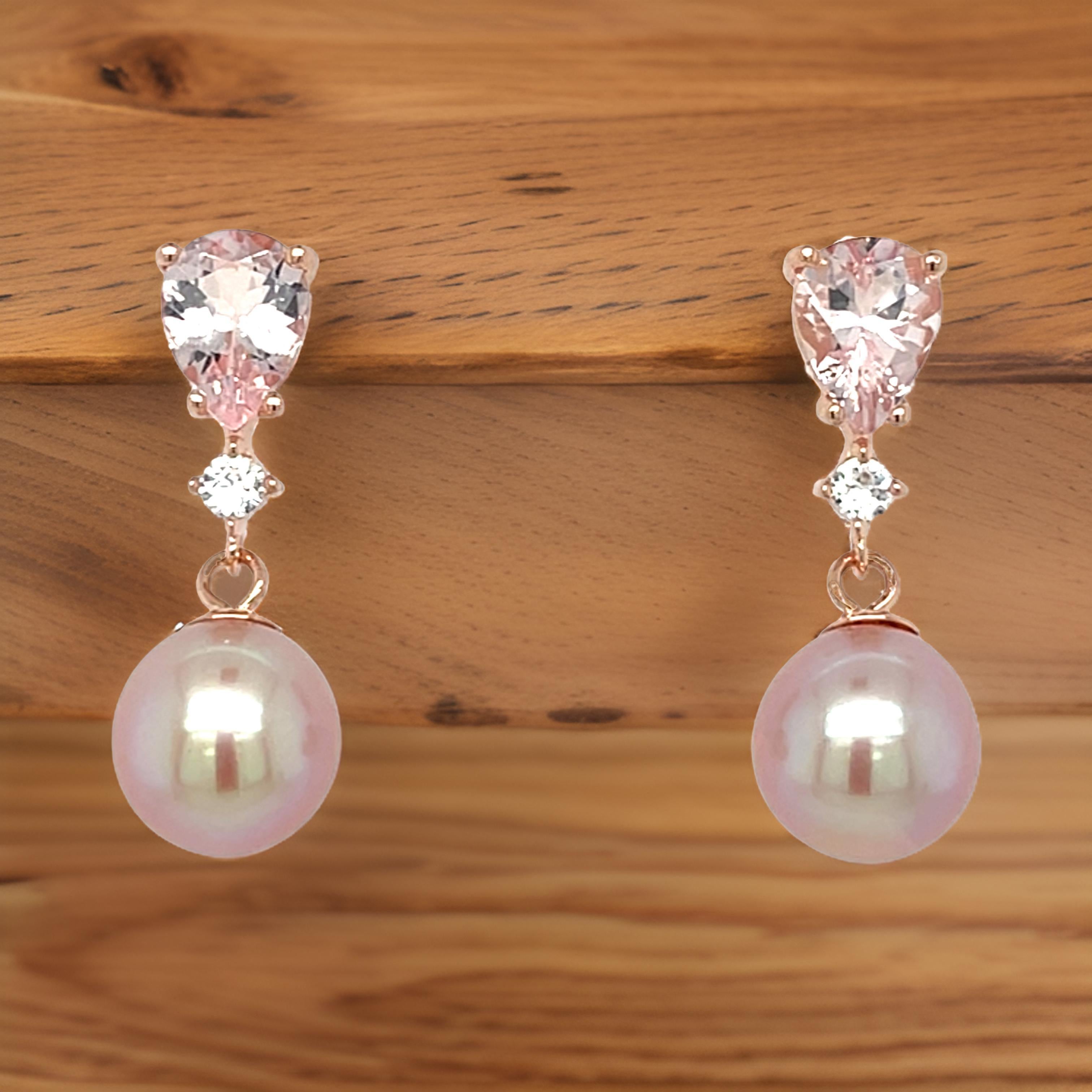Morganit-Ohrringe, echte Morganit, Roségold-Silber-Ohrringe für Damen, Morganit