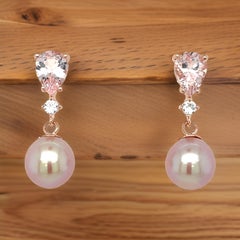Morganit-Ohrringe, echte Morganit, Roségold-Silber-Ohrringe für Damen, Morganit