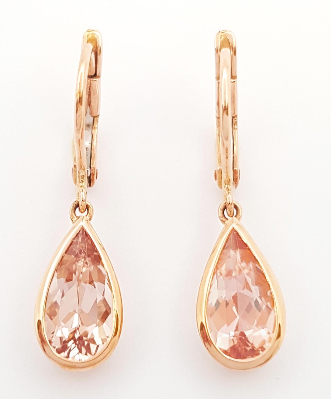 Contemporary Morganite Earrings set in 18K Rose Gold Settings For Sale