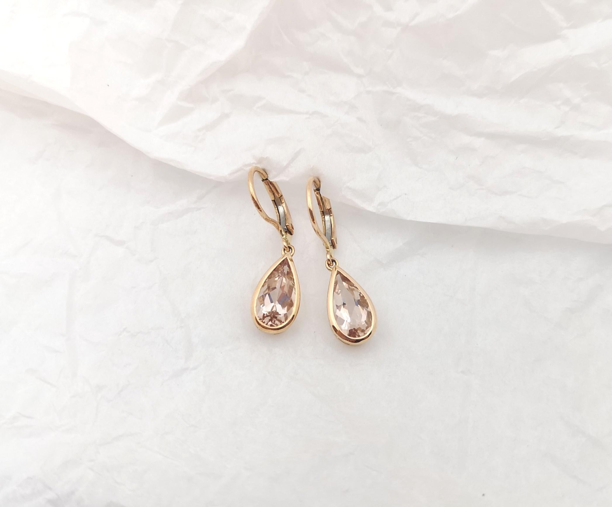 Pear Cut Morganite Earrings set in 18K Rose Gold Settings For Sale