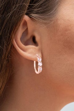 Morganite Earrings With Diamonds 1.61 Carats Gold Plated Silver