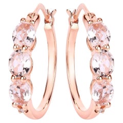 Morganite Earrings With Diamonds 1.61 Carats Gold Plated Silver