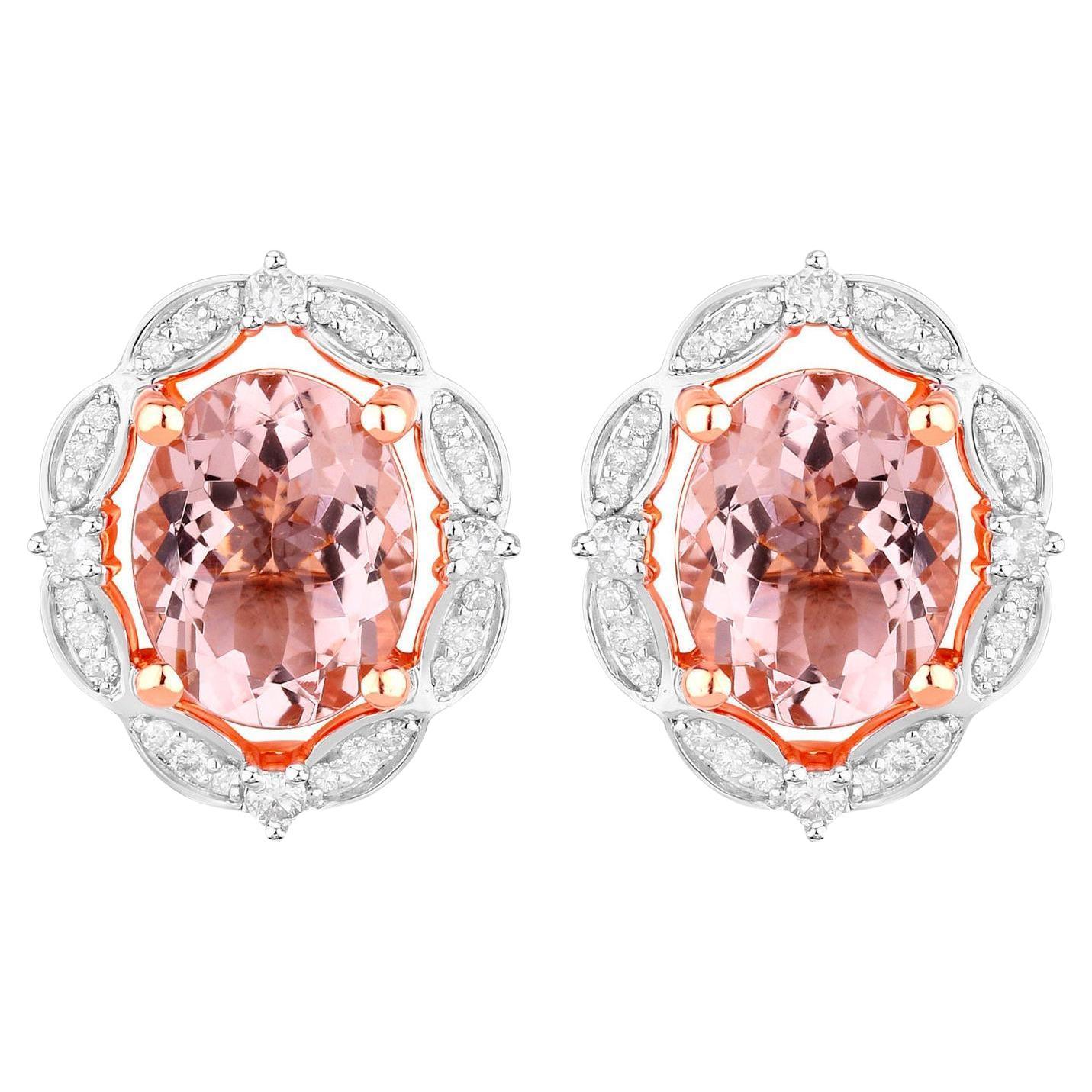 Morganite Earrings With Diamonds 3.48 Carats 14K Rose Gold