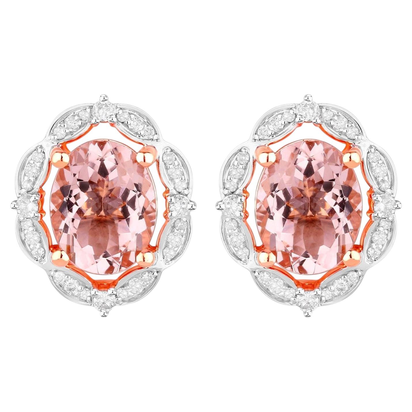 Morganite Earrings With Diamonds 3.48 Carats 14K Rose Gold
