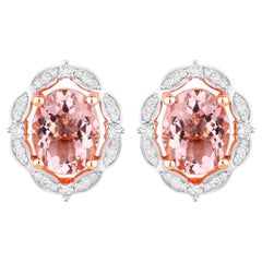 Morganit-Ohrringe mit Diamanten 3,48 Karat 14K Rose Gold