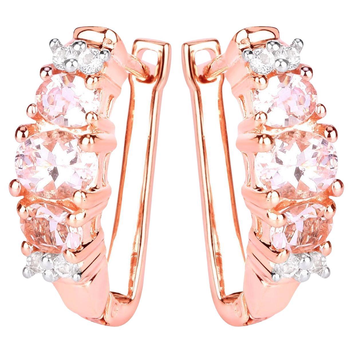 Morganite Earrings With White Topaz 1.26 Carats Gold Plated Silver