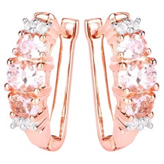 Morganite Earrings With White Topaz 1.26 Carats Gold Plated Silver