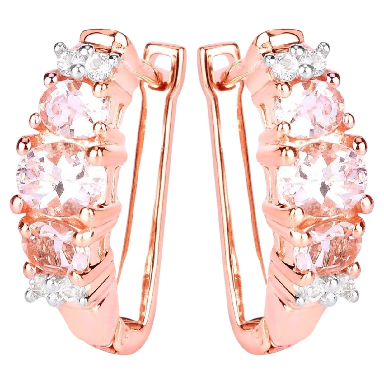 Morganite Earrings With White Topaz 1.26 Carats Gold Plated Silver For Sale