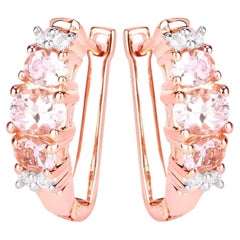 Morganite Earrings With White Topaz 1.26 Carats Gold Plated Silver