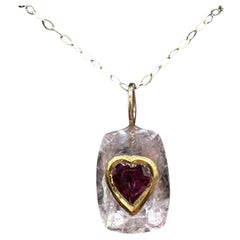 Morganite Garnet Inlay Necklace 24K 18K 14K Gold 18 Inch