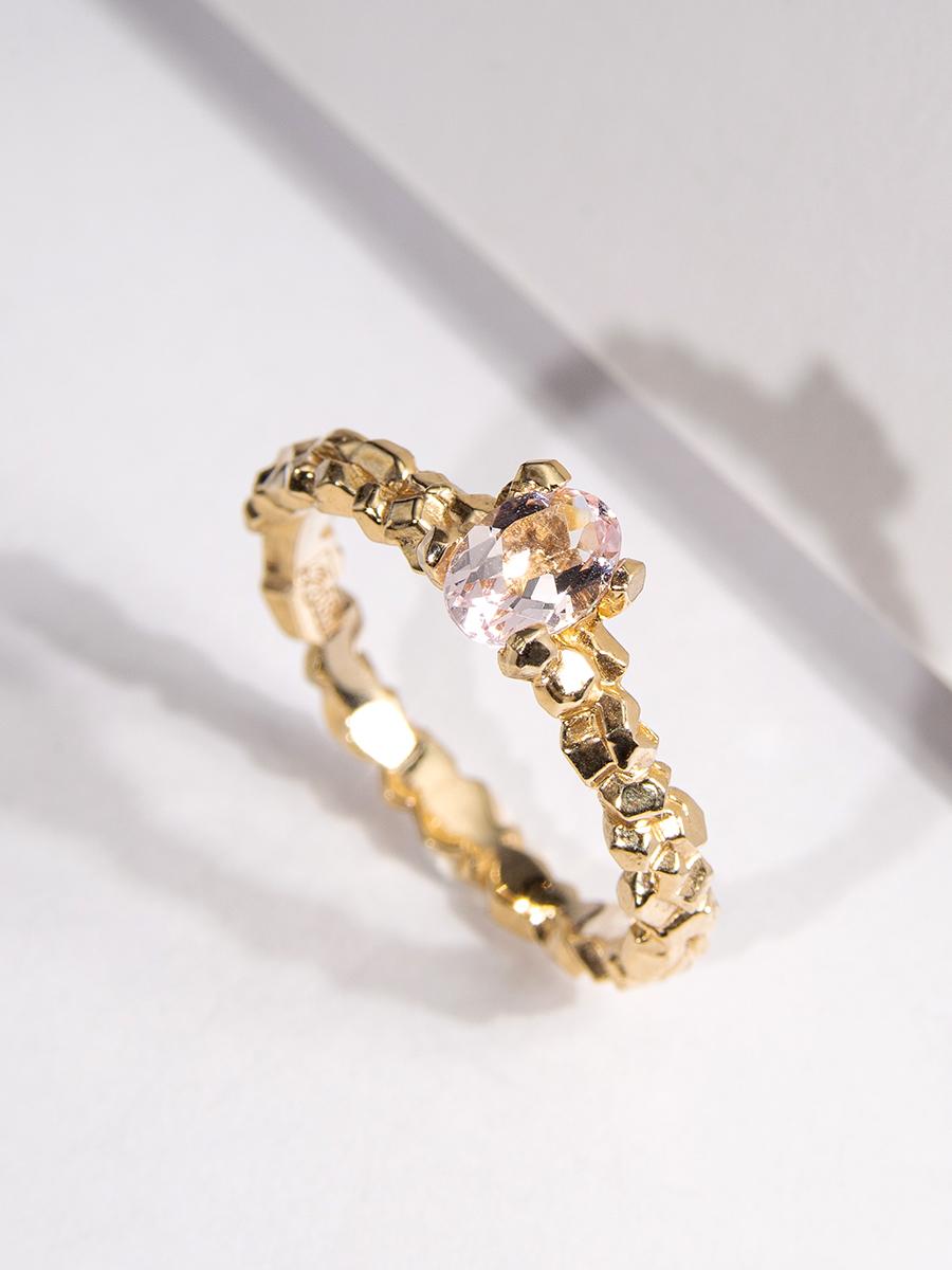 Morganite Gold Ring Crystals Oval Cut Gem Pink Beryl Unisex Engagement For Sale 7