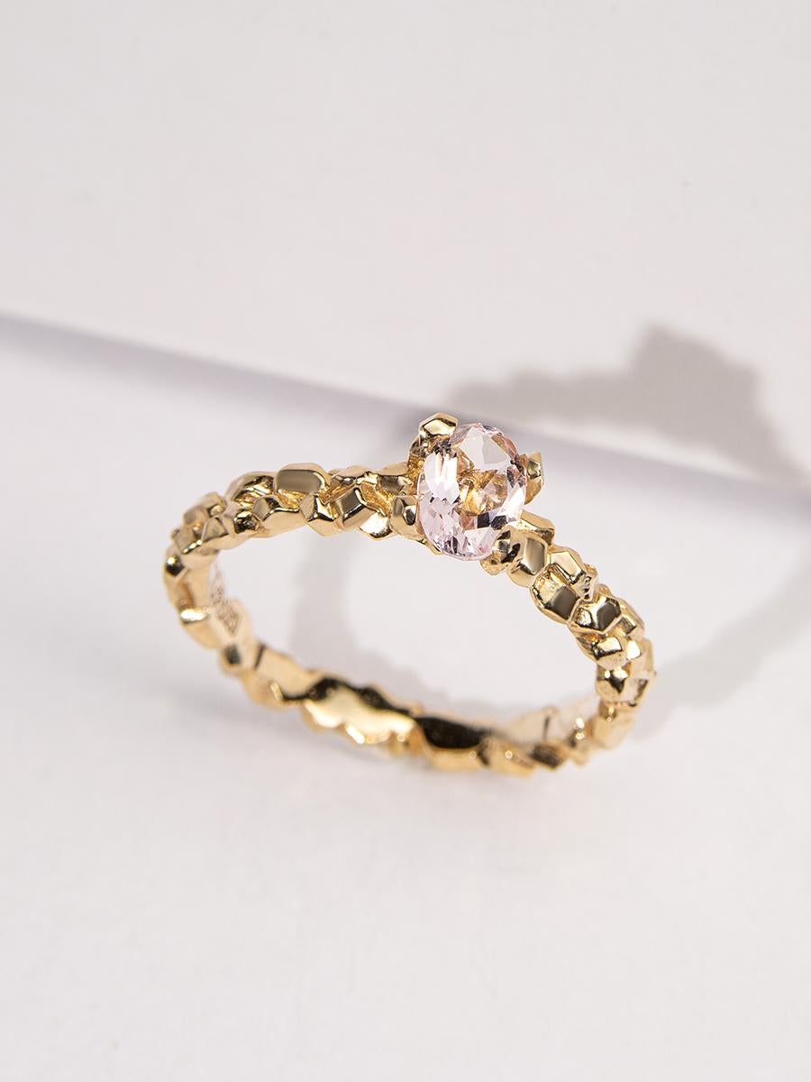 Morganite Gold Ring Crystals Oval Cut Gem Pink Beryl Unisex Engagement For Sale 8