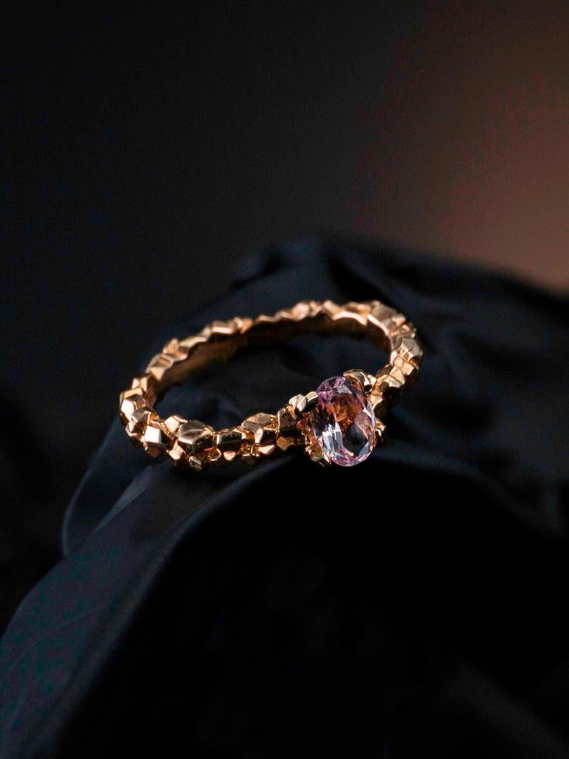 Morganite Gold Ring Crystals Oval Cut Gem Pink Beryl Unisex Engagement For Sale 9