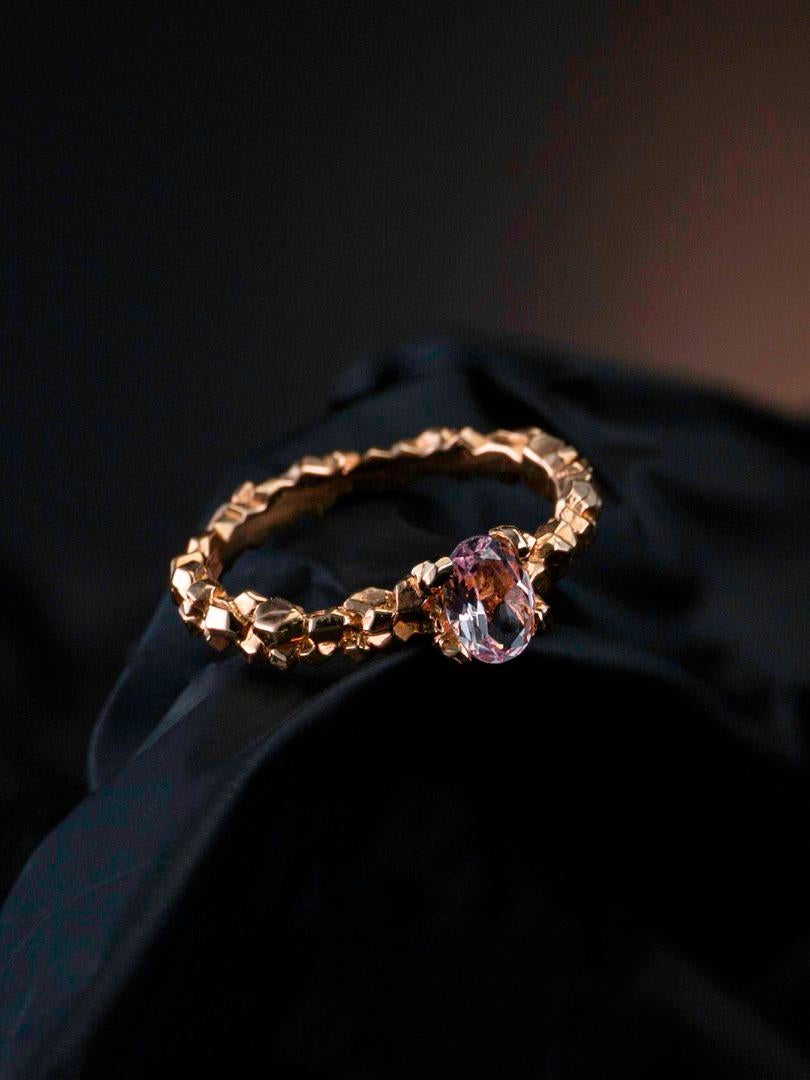 Morganite Gold Ring Crystals Oval Cut Gem Pink Beryl Unisex Engagement 9
