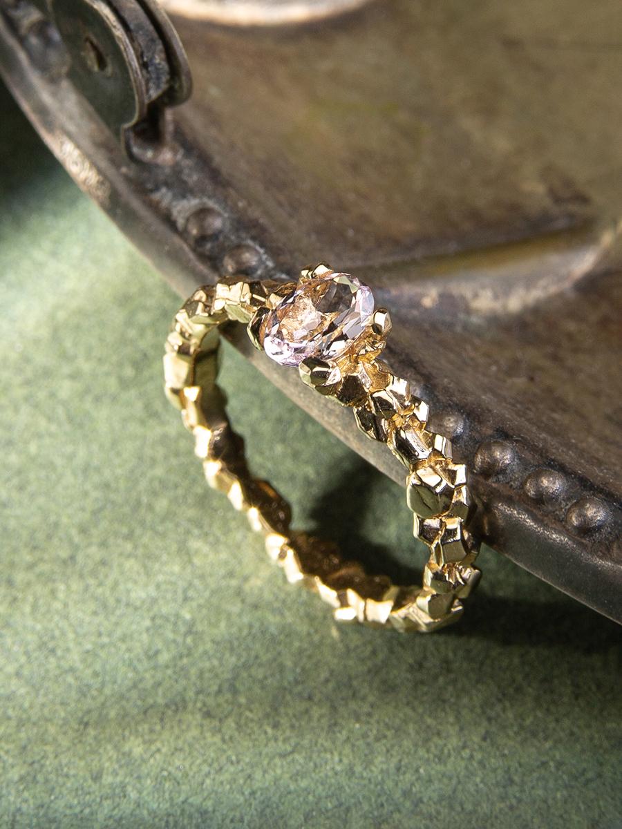 Artisan Morganite Gold Ring Crystals Oval Cut Gem Pink Beryl Unisex Engagement