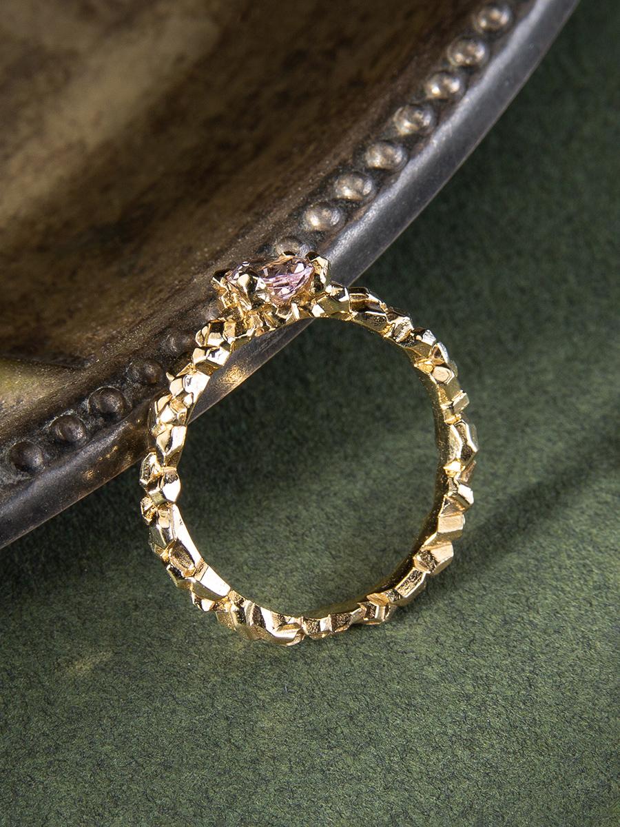 Morganite Gold Ring Crystals Oval Cut Gem Pink Beryl Unisex Engagement For Sale 1